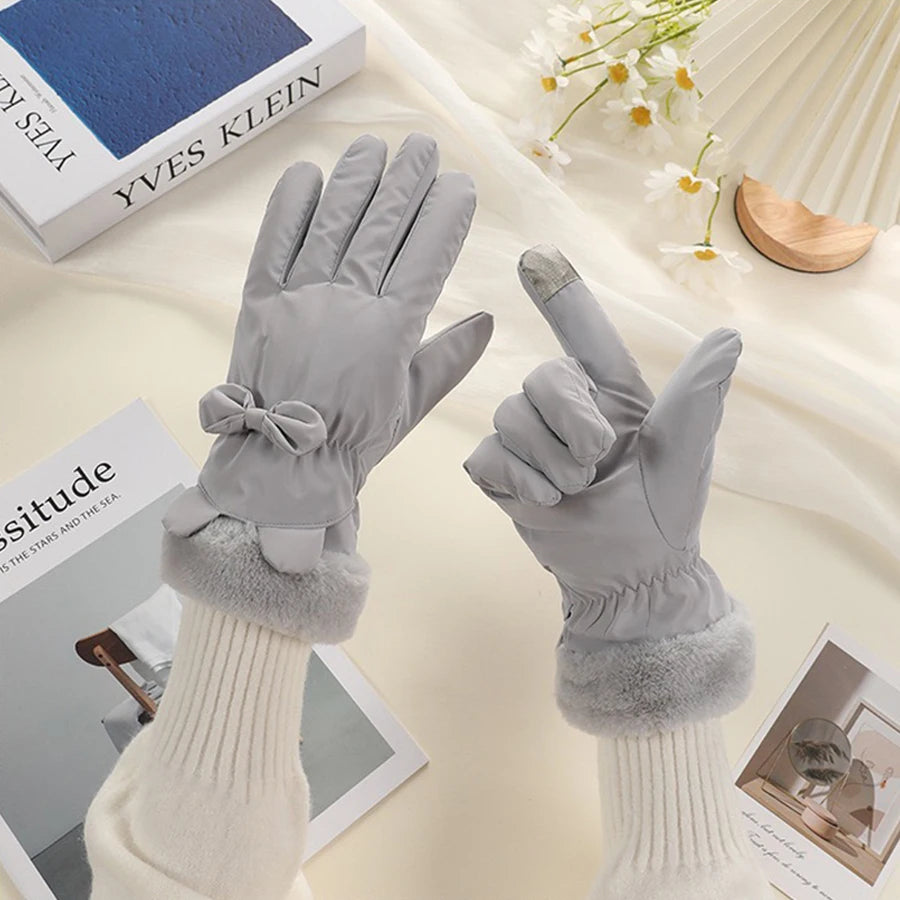 Vikbua™ Elegante touchhansker til dame med sløyfe og varmt fôr