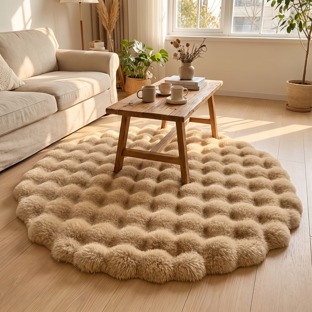 Vikbua™ Rundt luftig teppe med boblestruktur i tett, myk fleece