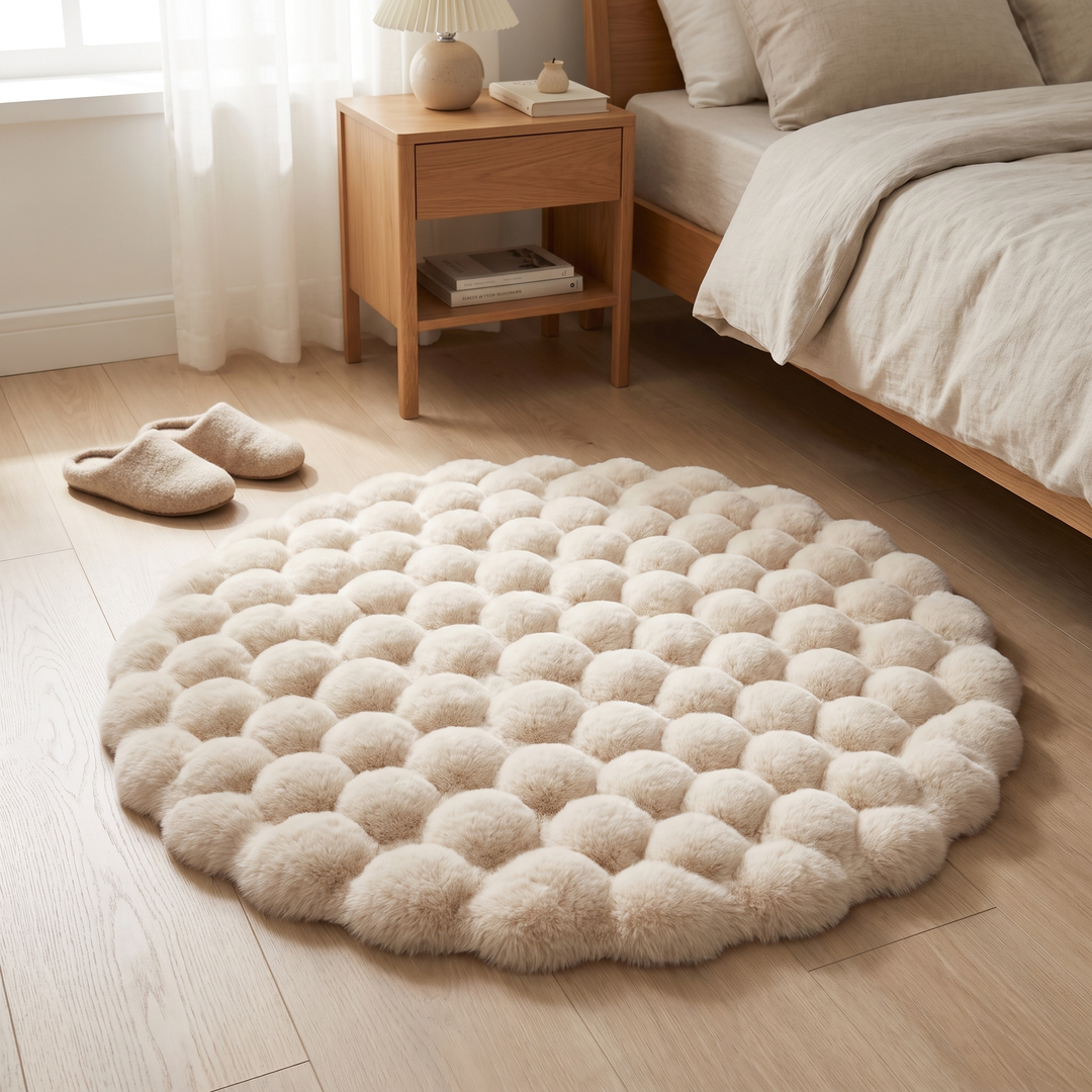 Vikbua™ Rundt luftig teppe med boblestruktur i tett, myk fleece