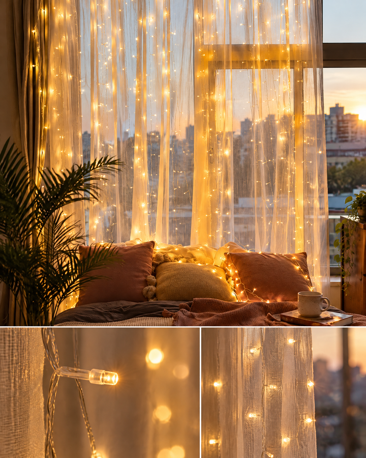 Vikbua™ Lysgardin med LED til vinduet med USB og fjernkontroll