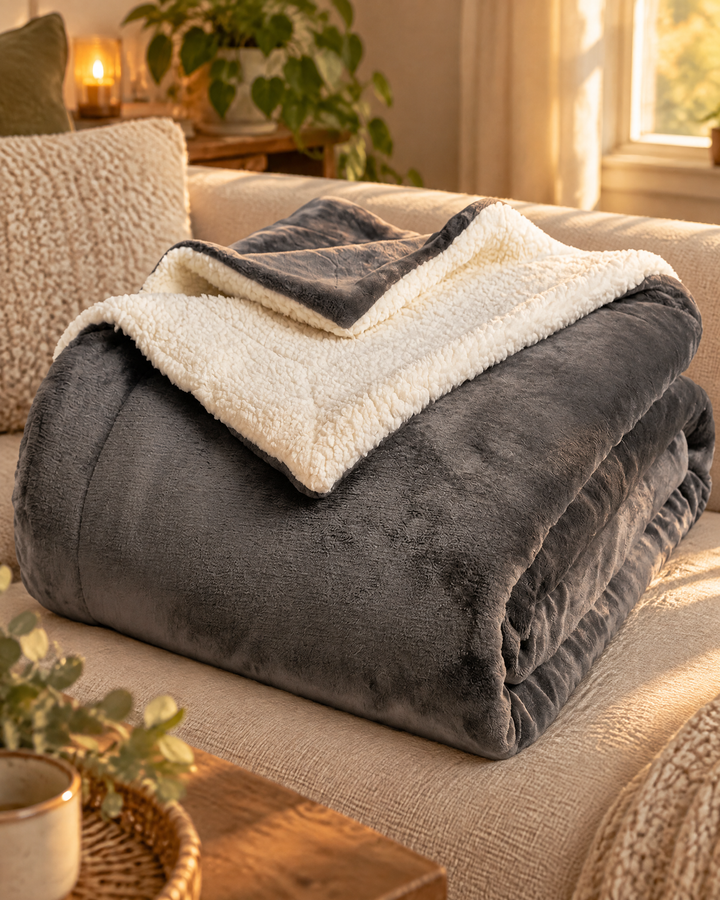 Vikbua™ Vendbart pledd med fløyelsmyk fleece og sherpa