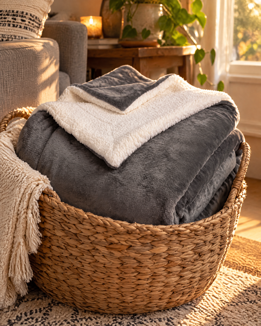 Vikbua™ Vendbart pledd med fløyelsmyk fleece og sherpa