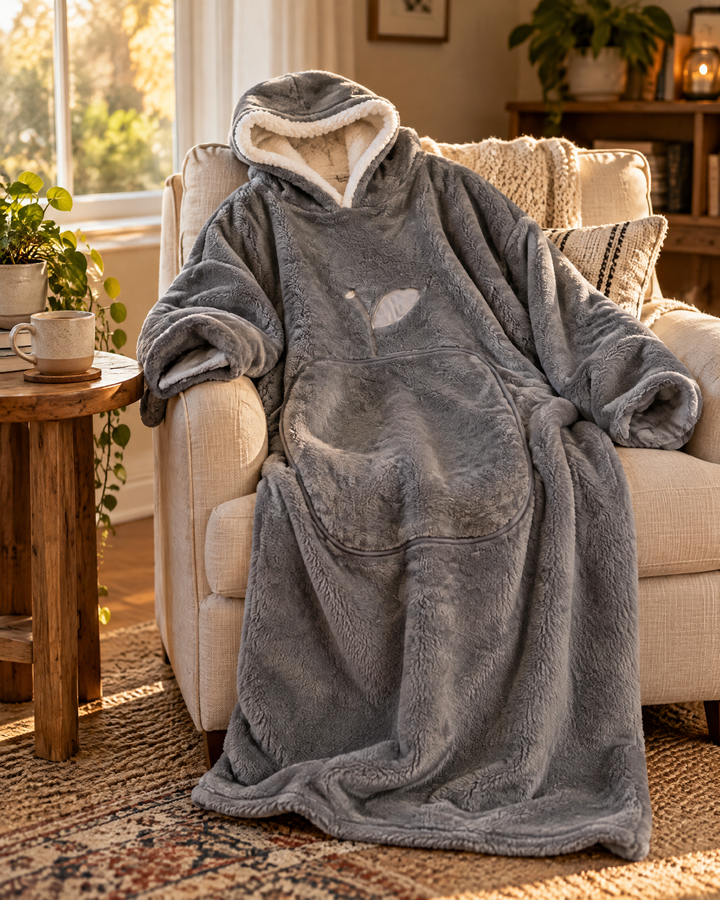 Vikbua™ Ekstra lang teppehoodie med sherpafôr for voksne og stor lomme