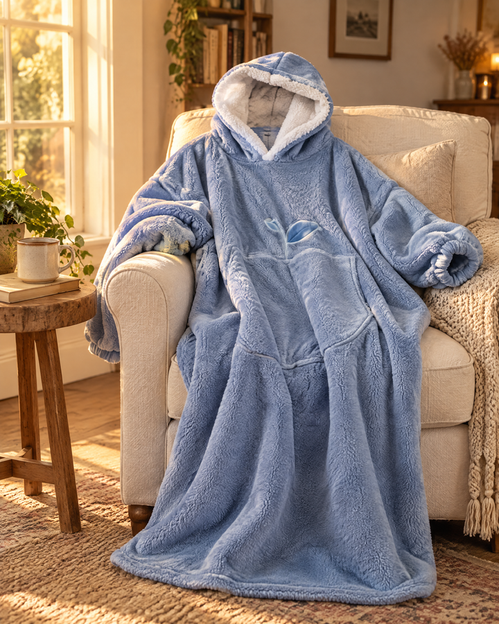 Vikbua™ Ekstra lang teppehoodie med sherpafôr for voksne og stor lomme