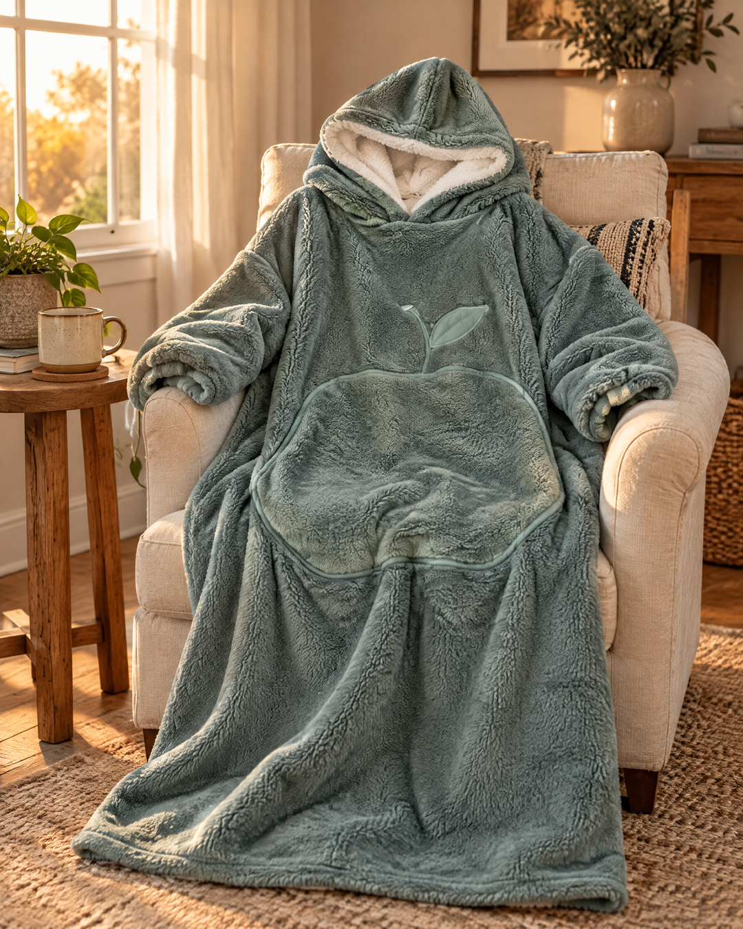 Vikbua™ Ekstra lang teppehoodie med sherpafôr for voksne og stor lomme