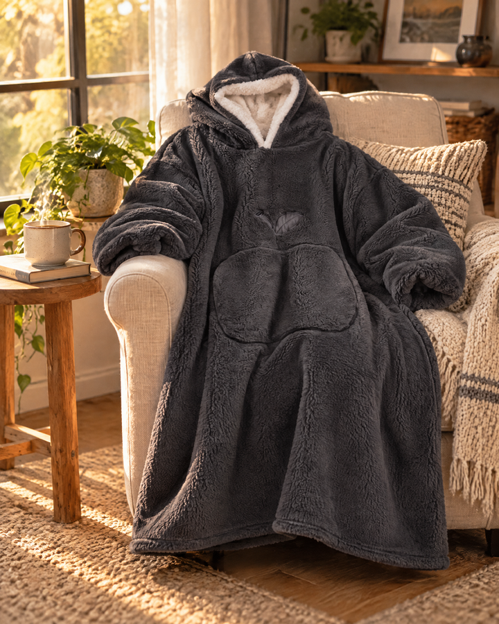 Vikbua™ Ekstra lang teppehoodie med sherpafôr for voksne og stor lomme