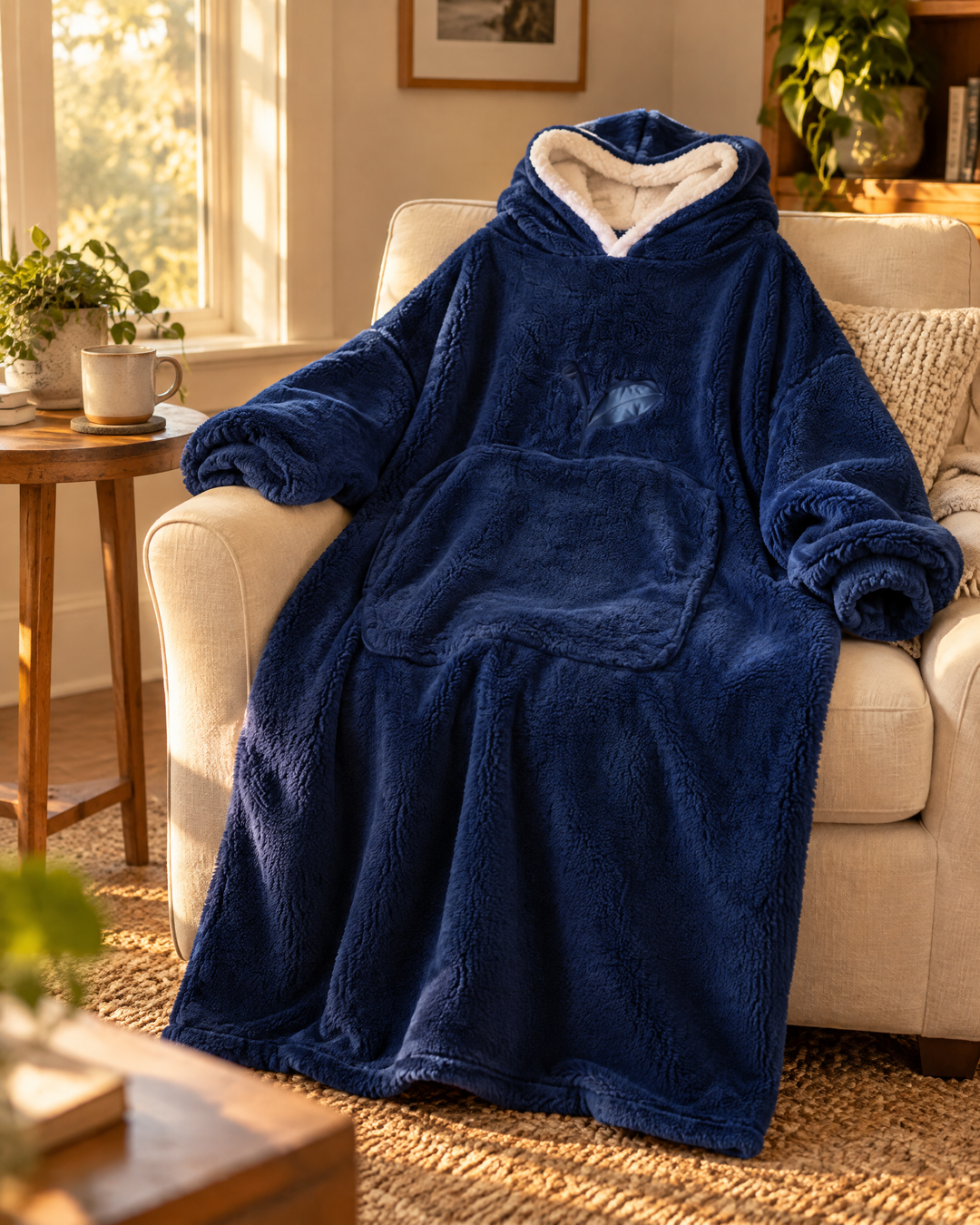 Vikbua™ Ekstra lang teppehoodie med sherpafôr for voksne og stor lomme