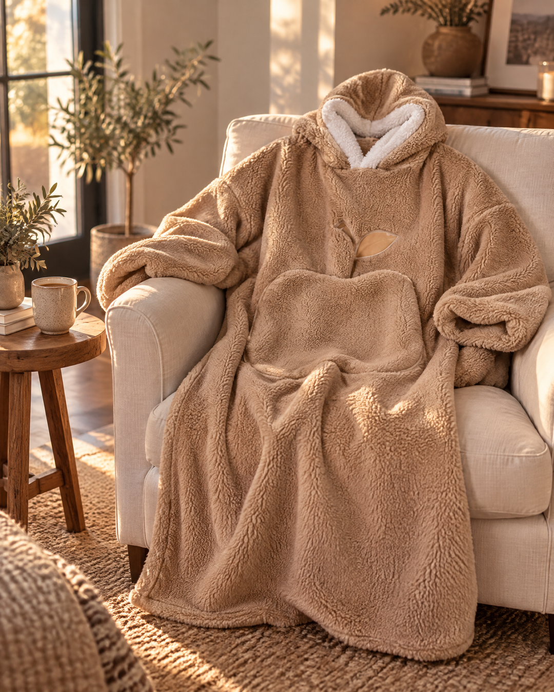 Vikbua™ Ekstra lang teppehoodie med sherpafôr for voksne og stor lomme