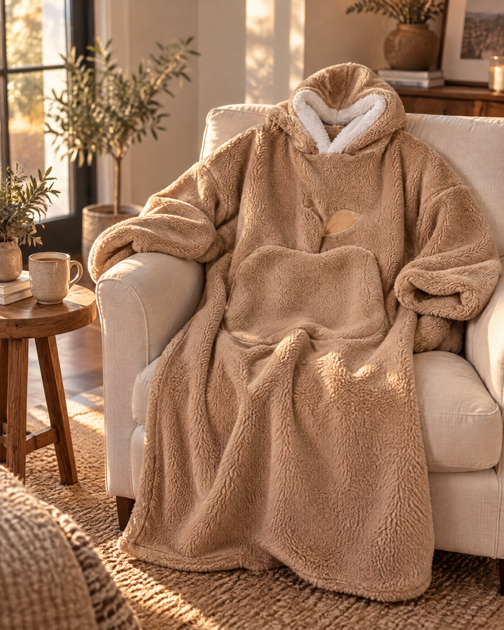 Vikbua™ Ekstra lang teppehoodie med sherpafôr for voksne og stor lomme