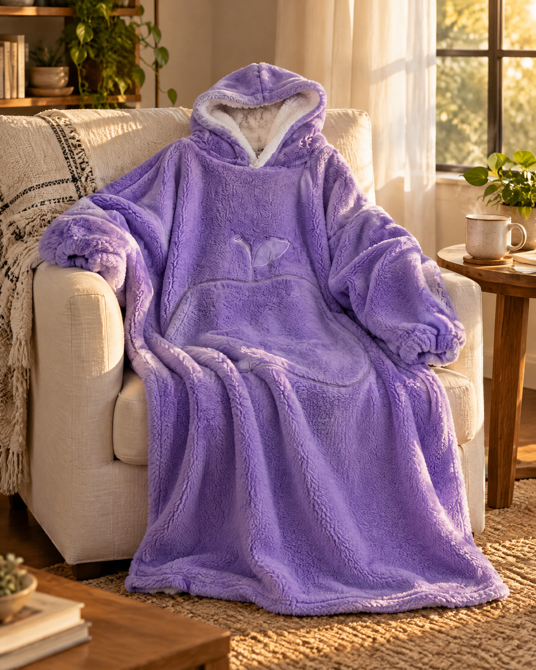Vikbua™ Ekstra lang teppehoodie med sherpafôr for voksne og stor lomme