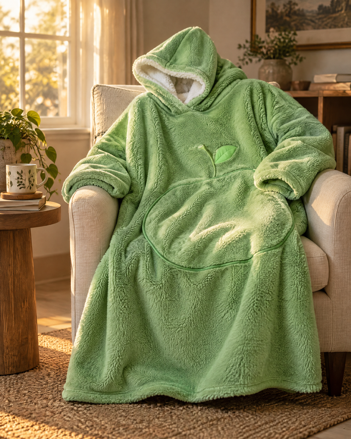 Vikbua™ Ekstra lang teppehoodie med sherpafôr for voksne og stor lomme