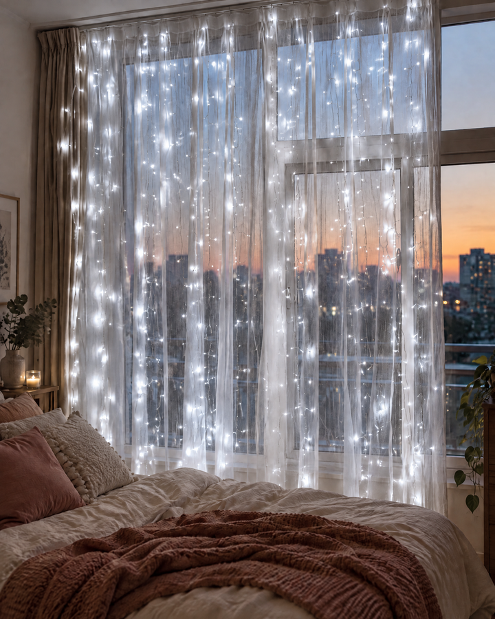 Vikbua™ Lysgardin med LED til vinduet med USB og fjernkontroll