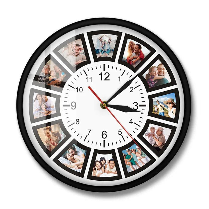 Vikbua™ Personlig veggklokke med fotokollasj for 12 bilder