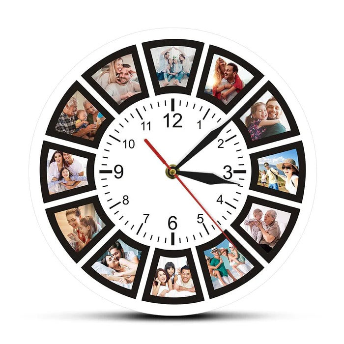 Vikbua™ Personlig veggklokke med fotokollasj for 12 bilder