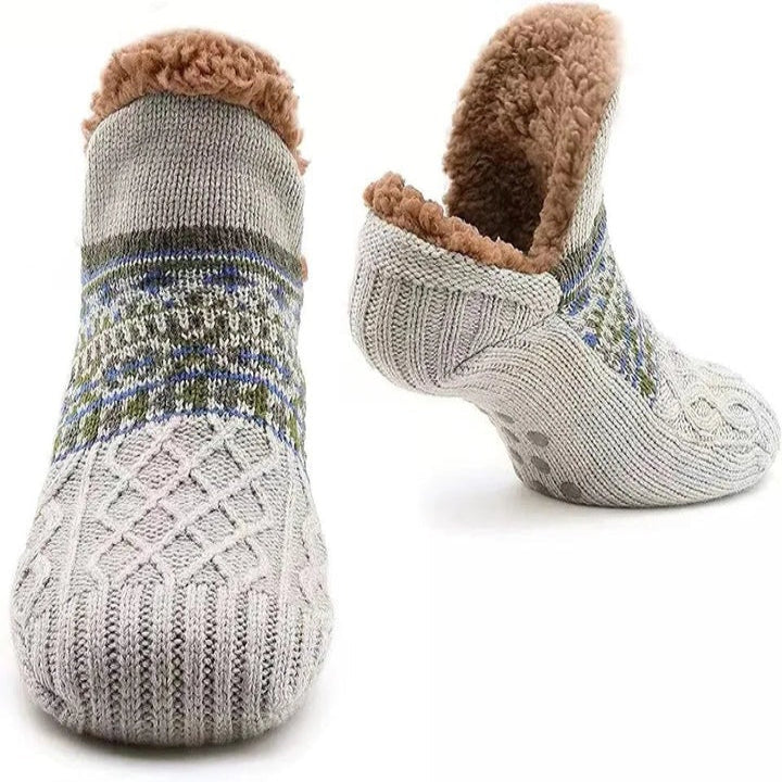 Vikbua™ Fleecefôrede strikkesokker med snøkrystaller og antiskli