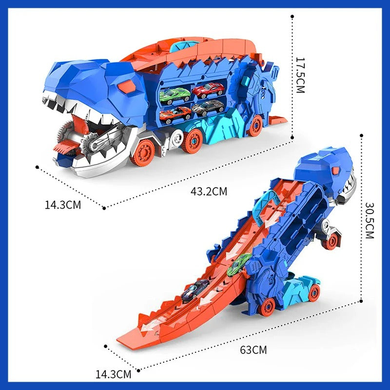 Vikbua™ Dinosaurlastebil 2-i-1 med racerbaner og 8 biler