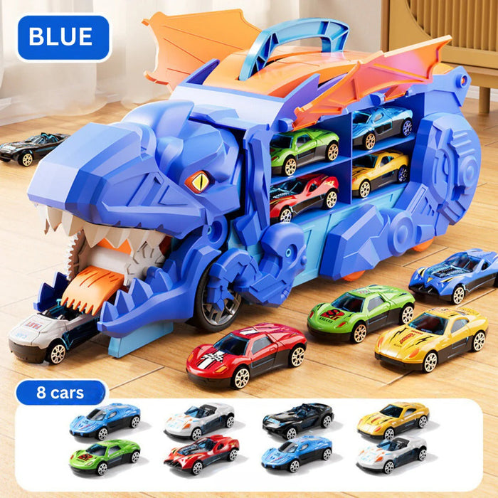 Vikbua™ Dinosaurlastebil 2-i-1 med racerbaner og 8 biler