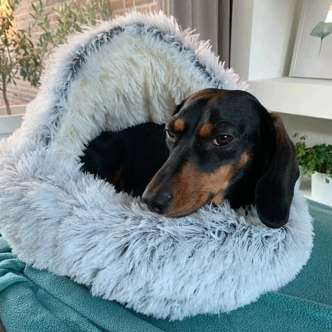 Vikbua™ Beroligende hundeseng med tak – lun hule for hunden din