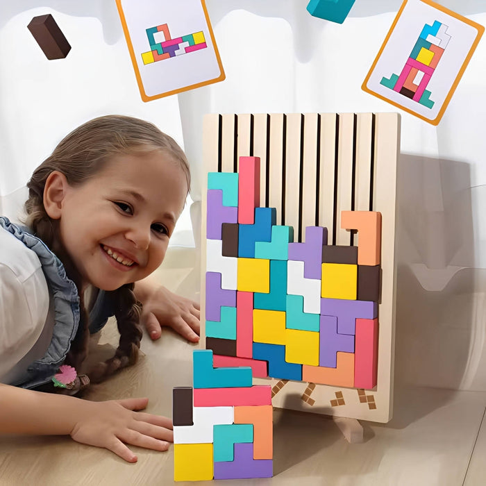 Vikbua™ Montessori trepuslespill med 42 klosser og 10 mønsterkort