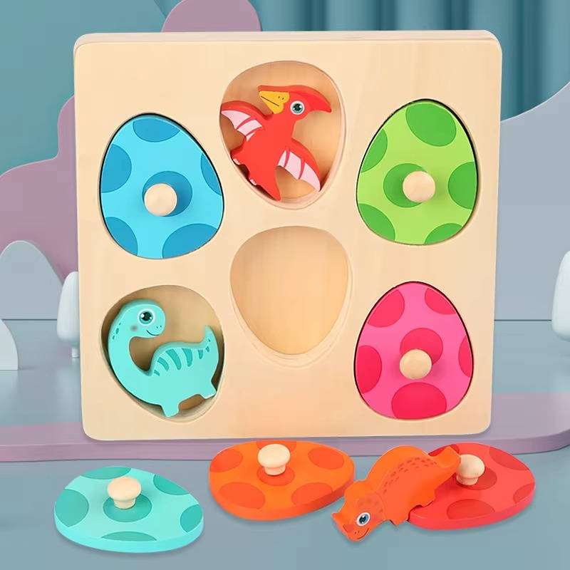Vikbua™ Puslespill i tre med dinosauregg for småbarn, matche farger