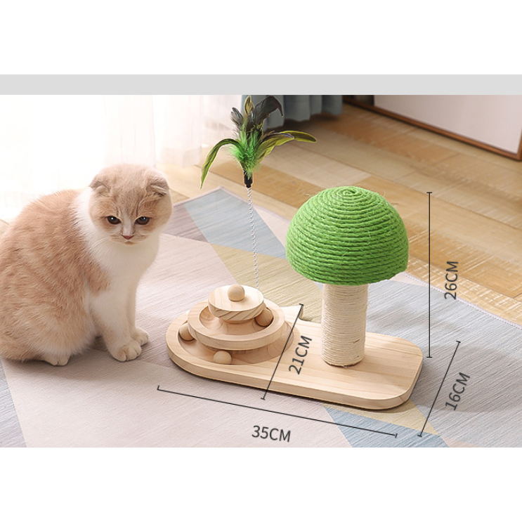 Vikbua™ Aktivitetssenter i tre for katt med ballbane og klorestolpe