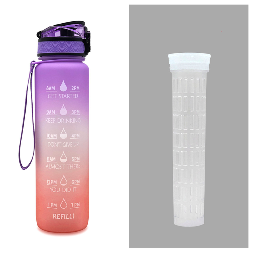 Vikbua™ Motiverende vannflaske 1 liter med tidsmarkering og fruktinnsats