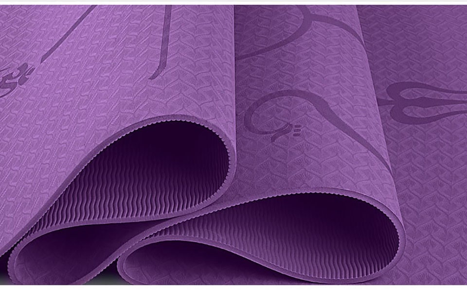 Vikbua™ Sklisikker yogamatte i TPE, 6 mm, med linjer for kroppsholdning