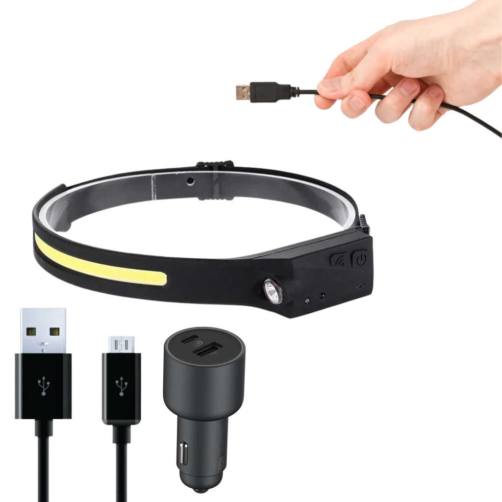 Vikbua™ Oppladbar LED-hodelykt med bevegelsessensor, 350 lumen