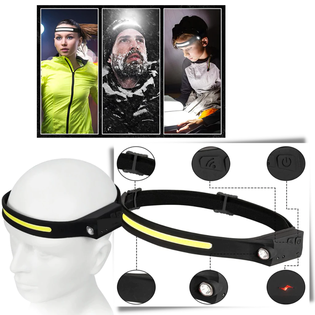 Vikbua™ Oppladbar LED-hodelykt med bevegelsessensor, 350 lumen