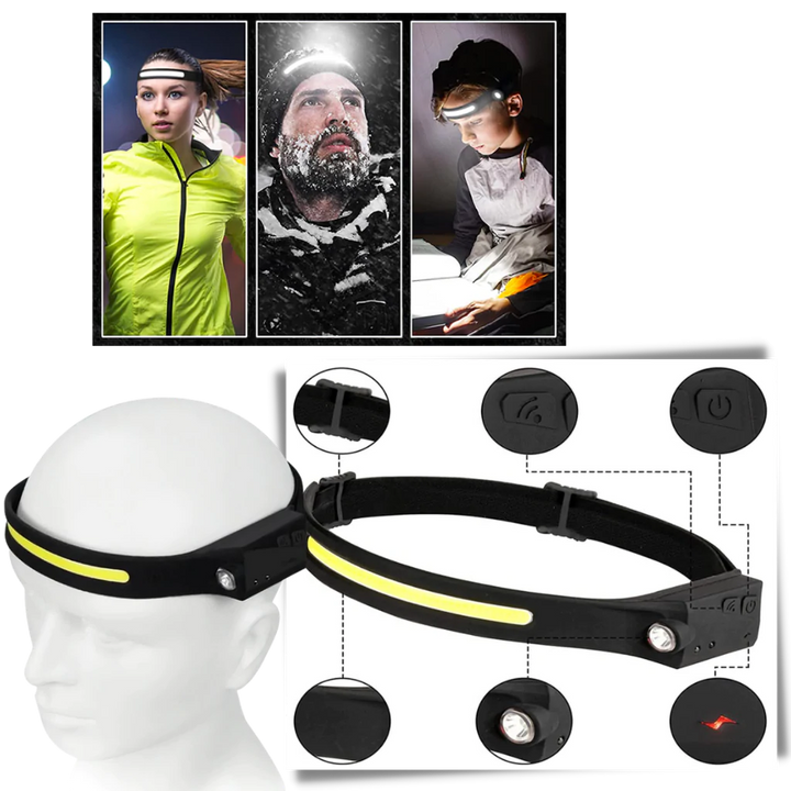 Vikbua™ Oppladbar LED-hodelykt med bevegelsessensor, 350 lumen