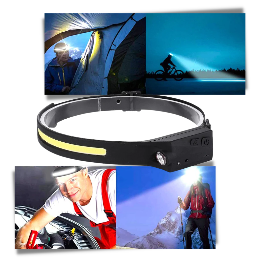 Vikbua™ Oppladbar LED-hodelykt med bevegelsessensor, 350 lumen