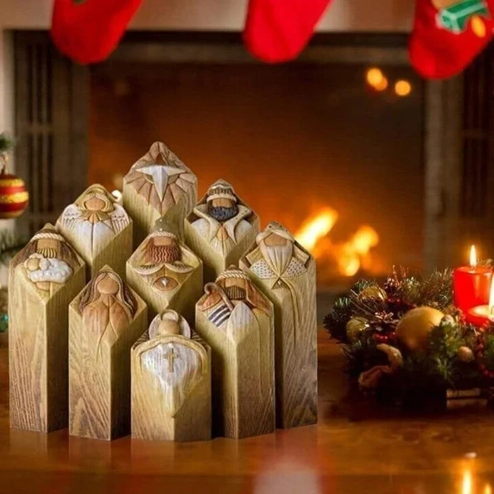 Vikbua™ Julekrybbe med ni figurer og inngraverte bibelvers