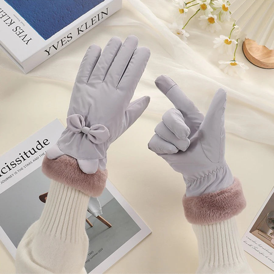 Vikbua™ Elegante touchhansker til dame med sløyfe og varmt fôr