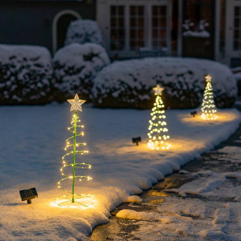 Vikbua™ Soldrevet juletre i metall med LED og selvlysende stjerne