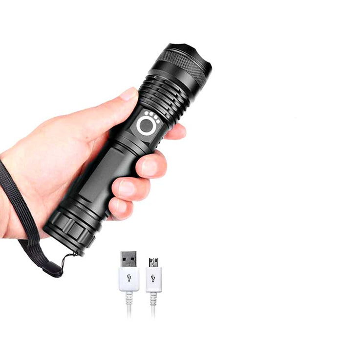 Vikbua™ Oppladbar LED-lommelykt med zoom i vanntett aluminium