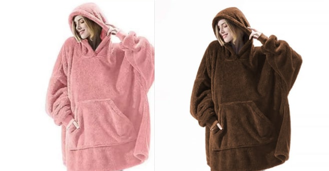 Vikbua™ Oversized teppehoodie i tykk dobbeltsidig fleece med lomme