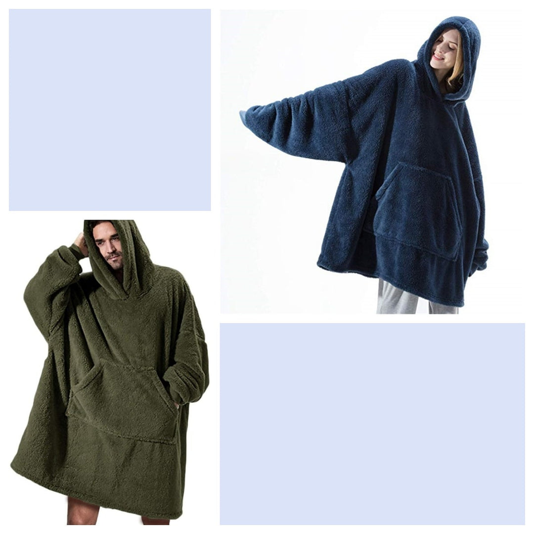 Vikbua™ Oversized teppehoodie i tykk dobbeltsidig fleece med lomme