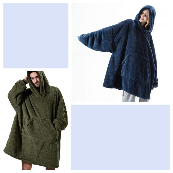 Vikbua™ Oversized teppehoodie i tykk dobbeltsidig fleece med lomme