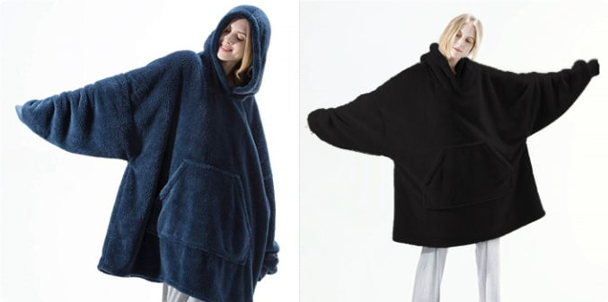 Vikbua™ Oversized teppehoodie i tykk dobbeltsidig fleece med lomme