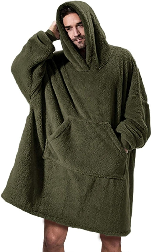 Vikbua™ Oversized teppehoodie i tykk dobbeltsidig fleece med lomme