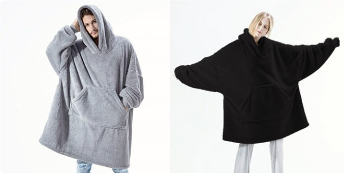 Vikbua™ Oversized teppehoodie i tykk dobbeltsidig fleece med lomme