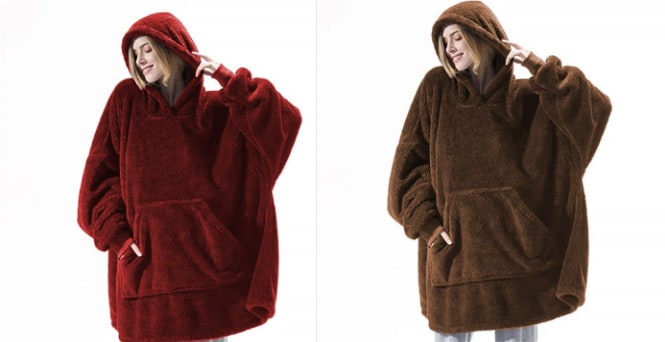 Vikbua™ Oversized teppehoodie i tykk dobbeltsidig fleece med lomme