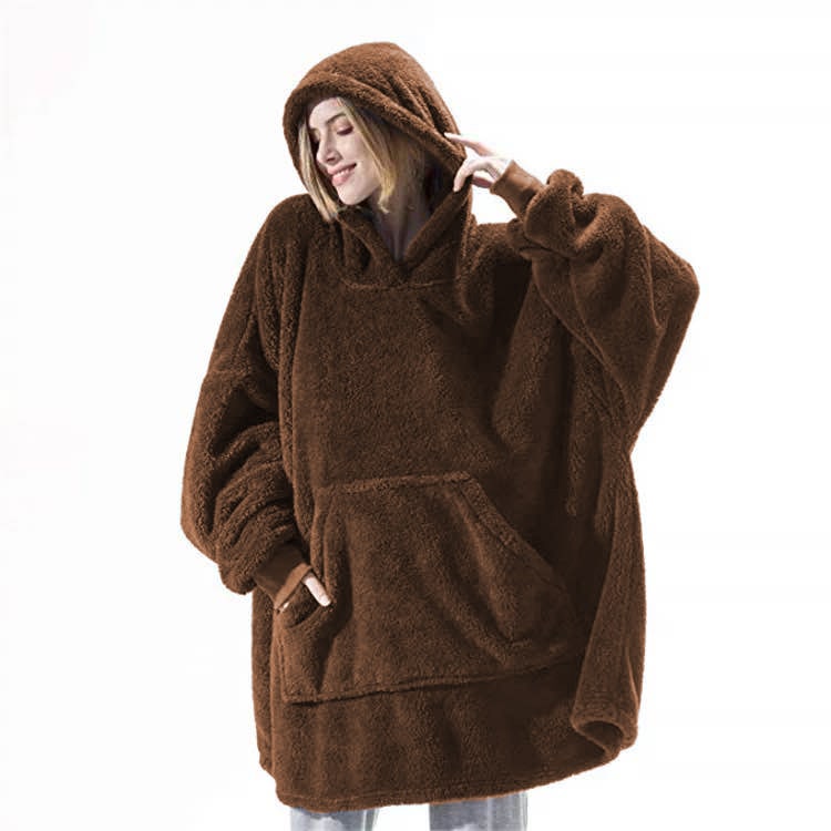 Vikbua™ Oversized teppehoodie i tykk dobbeltsidig fleece med lomme