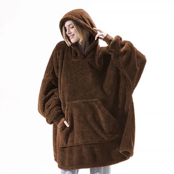 Vikbua™ Oversized teppehoodie i tykk dobbeltsidig fleece med lomme