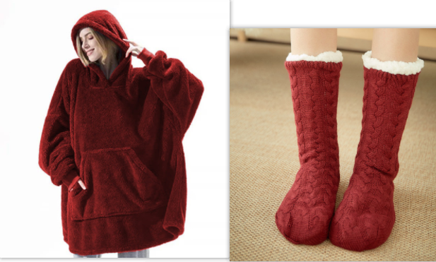 Vikbua™ Oversized teppehoodie i tykk dobbeltsidig fleece med lomme