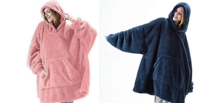 Vikbua™ Oversized teppehoodie i tykk dobbeltsidig fleece med lomme