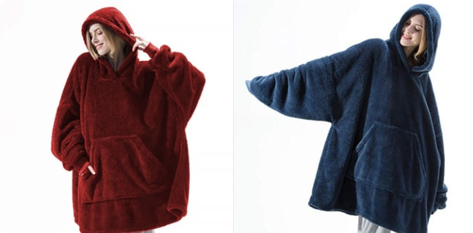 Vikbua™ Oversized teppehoodie i tykk dobbeltsidig fleece med lomme