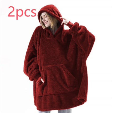 Vikbua™ Oversized teppehoodie i tykk dobbeltsidig fleece med lomme