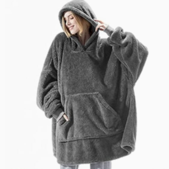 Vikbua™ Oversized teppehoodie i tykk dobbeltsidig fleece med lomme