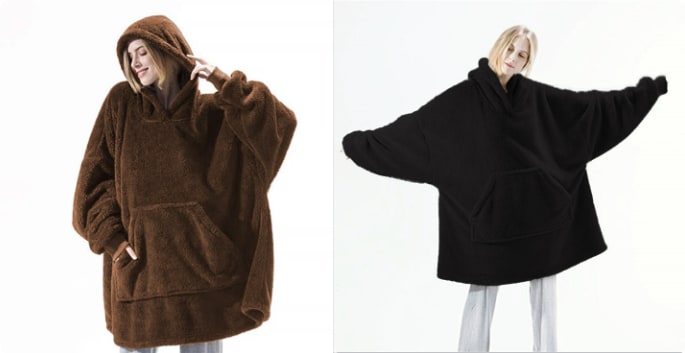 Vikbua™ Oversized teppehoodie i tykk dobbeltsidig fleece med lomme